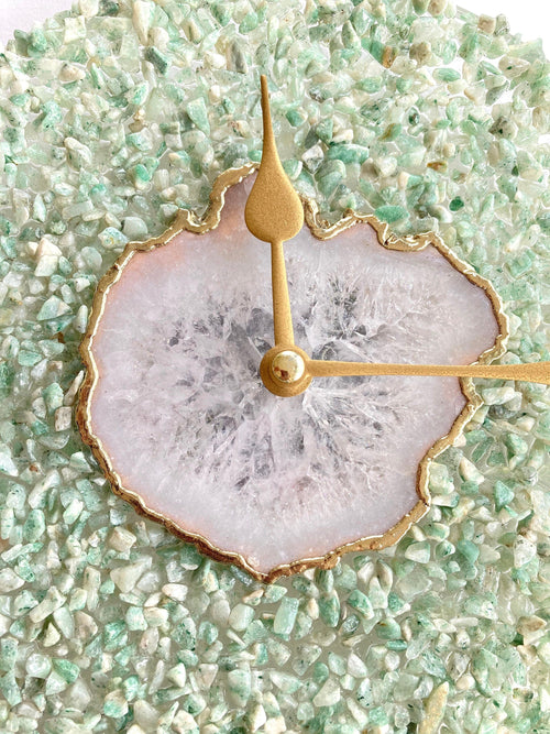 10" Diameter Large Light Green Crystal With White Agate Wall Clock