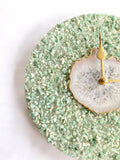 10" Diameter Large Light Green Crystal With White Agate Wall Clock