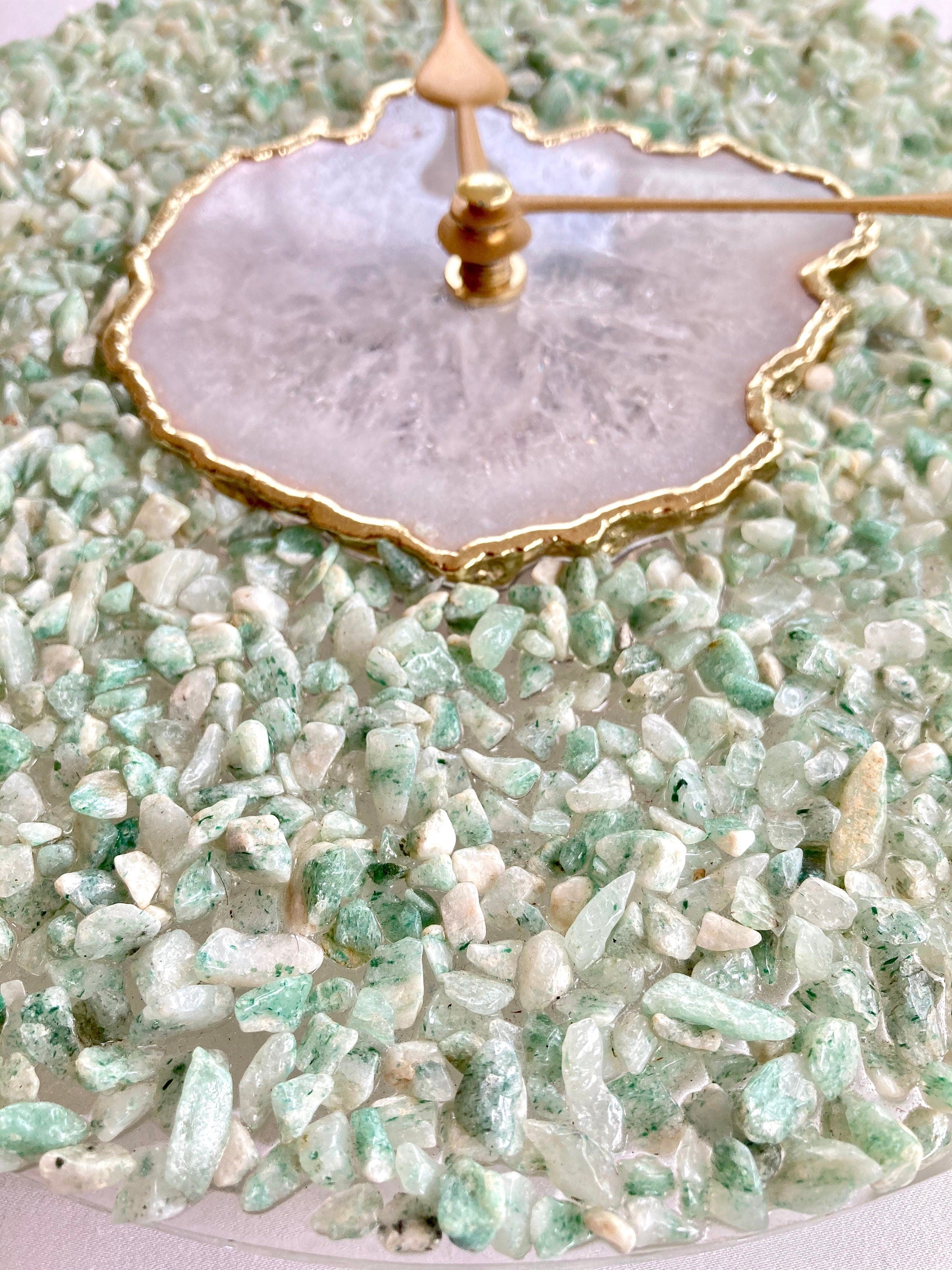 10" Diameter Large Light Green Crystal With White Agate Wall Clock